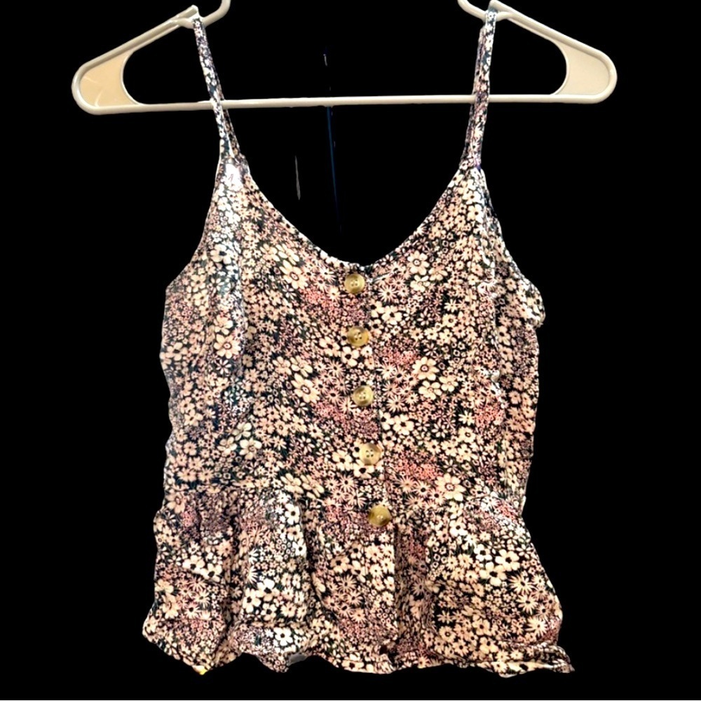 Japan Crop Floral Tank with Adjustable Straps Size Small Black Brown Pink White